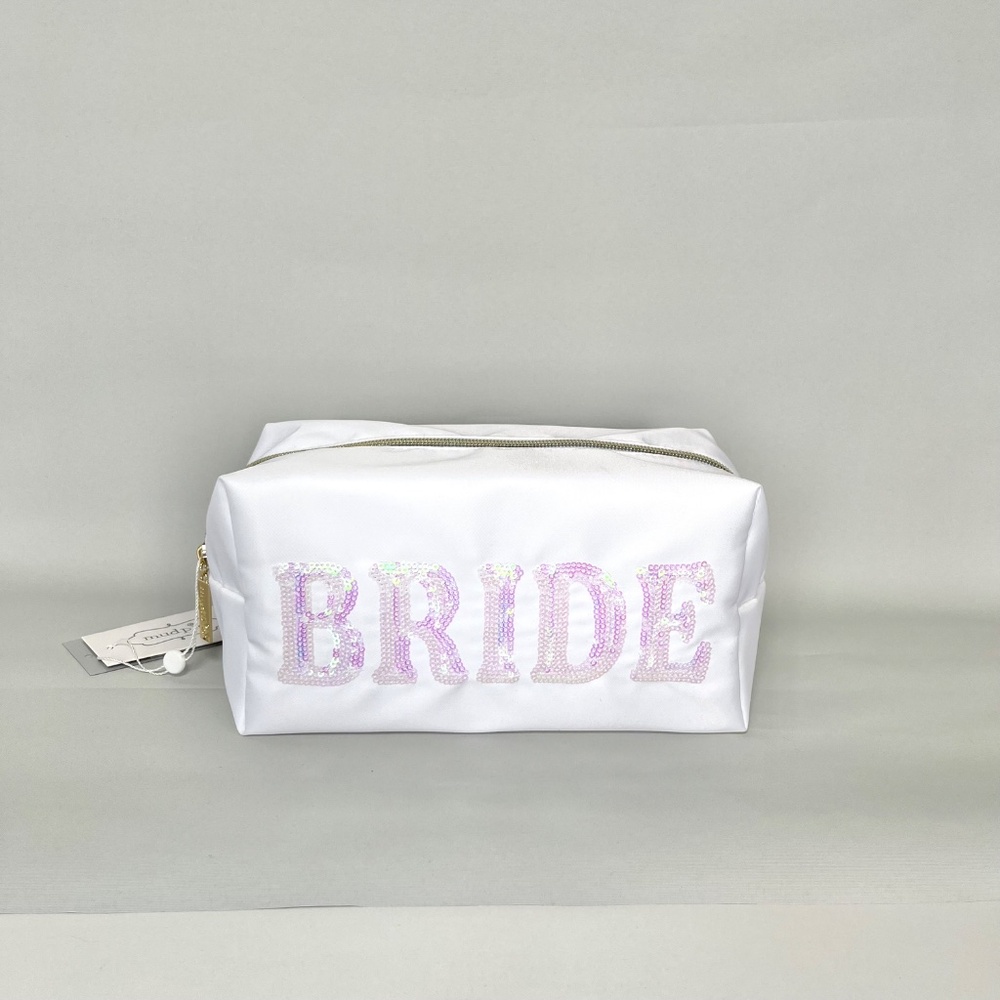 Mud Pie White Sequin Bride Cosmetic Bag